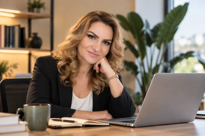 Pință Gabriela at her desk